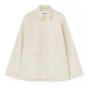 Jil Sander Men's Natural Beige Oversized Denim Button Down Shirt Made in Japan